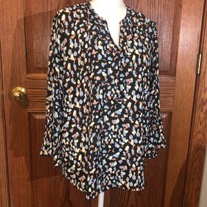 41 Hawthorn Blue and Pink Asymmetrical Blouse with Mandarin Collar